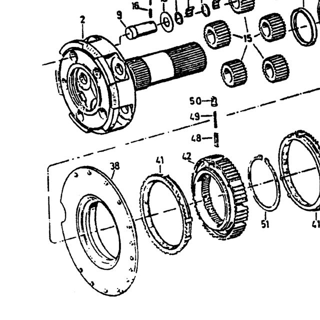 Кольцо синхронизатора повышенной/пониженной передачи КПП ZF 5S-150 HOWO (Хово) — положение на схеме Шестерни демультипликатора