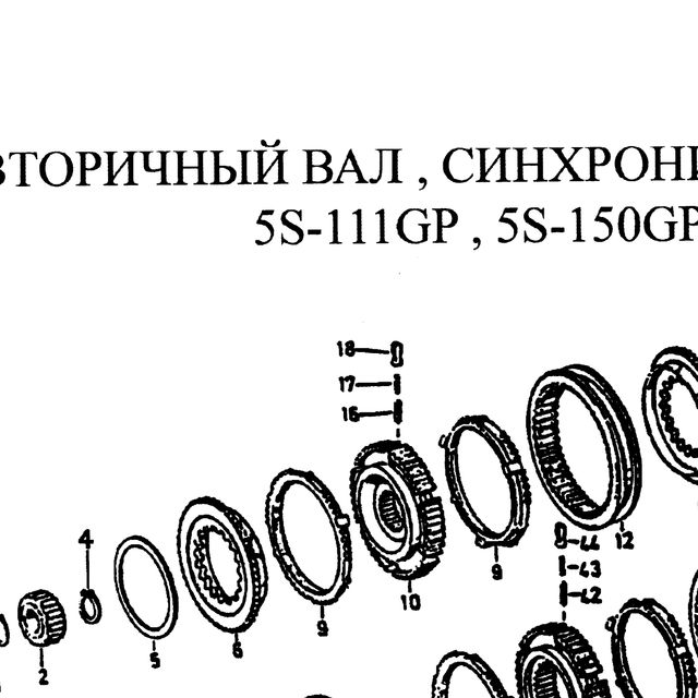 Сухарь синхронизации упорный КПП ZF5S-111GP, ZF5S-150GP, ZF4S-130GP HOWO (Хово) — положение на схеме Вторвал. Синхронизатор. Шестерни.  5s-111GP 5S150GP 4s-130P