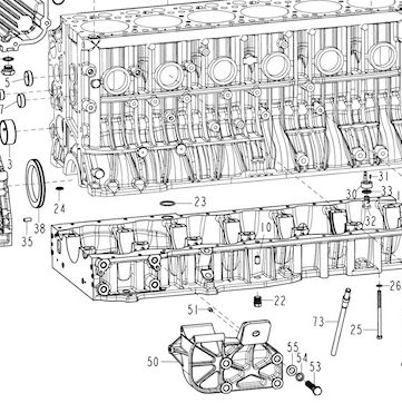 Кольцо теплообменника уплотнительное WP10/WD615 HOWO — положение на схеме Блок цилиндров D12 E2