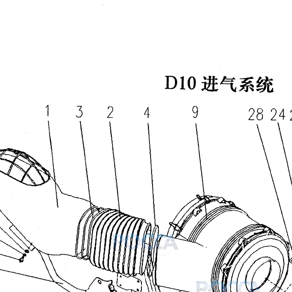 Хомут — положение на схеме Воздушный фильтр D10