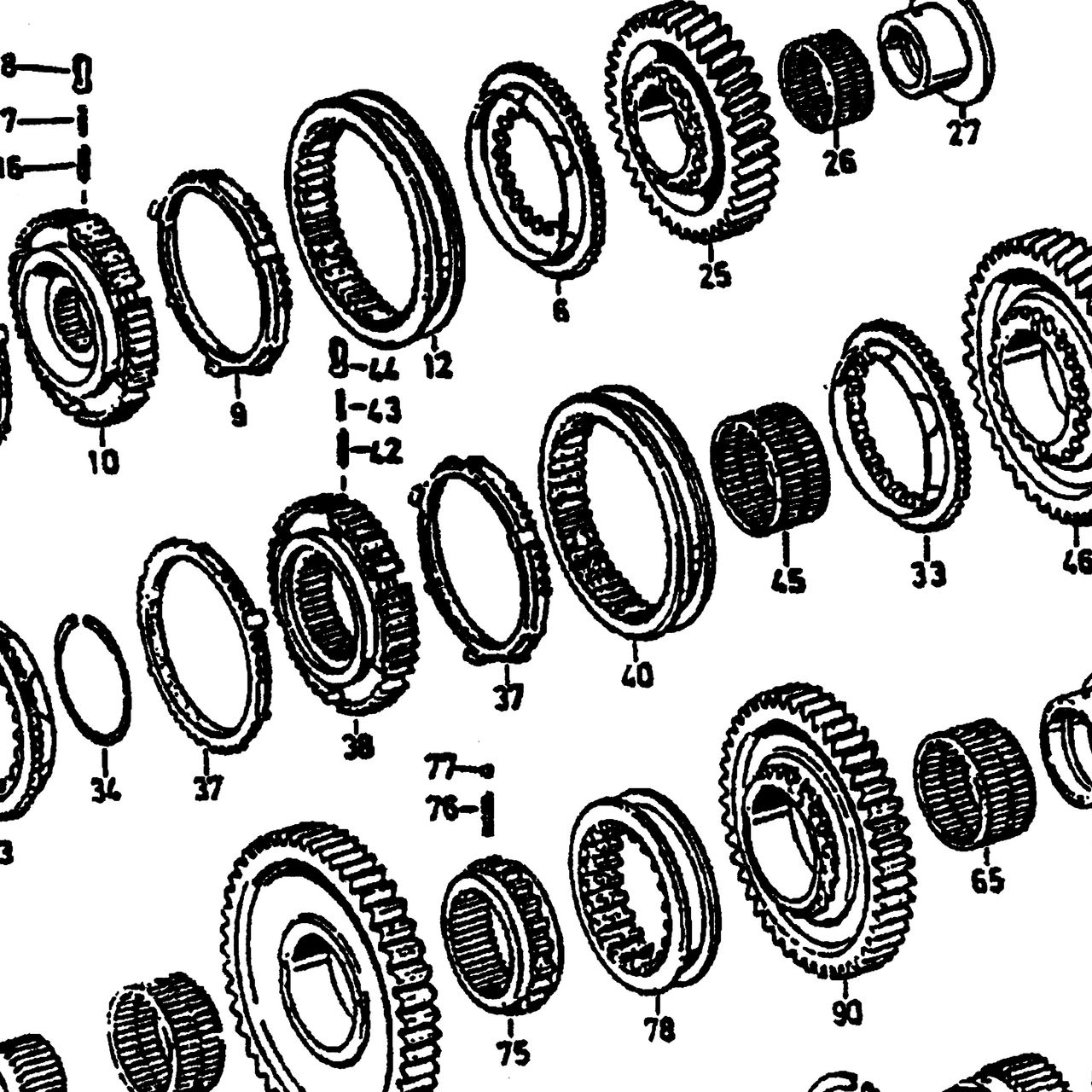 Муфта синхронизации 1-2 передач зубчатая КПП ZF 5S-111GP HOWO (Хово) — положение на схеме Вторвал. Синхронизатор. Шестерни.  5s-111GP 5S150GP 4s-130P