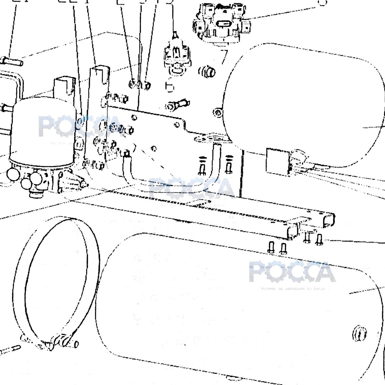 Клапан тормозной A7,2011 HOWO, T5G, X6000 — положение на схеме Осушитель воздуха, клапан