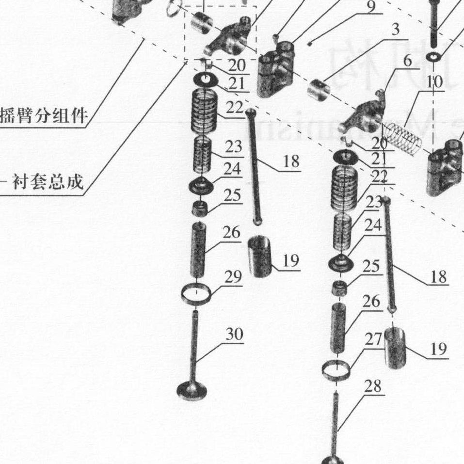Втулка направляющая клапана CA4110 FOTON (Фотон) — положение на схеме Ось коромысел