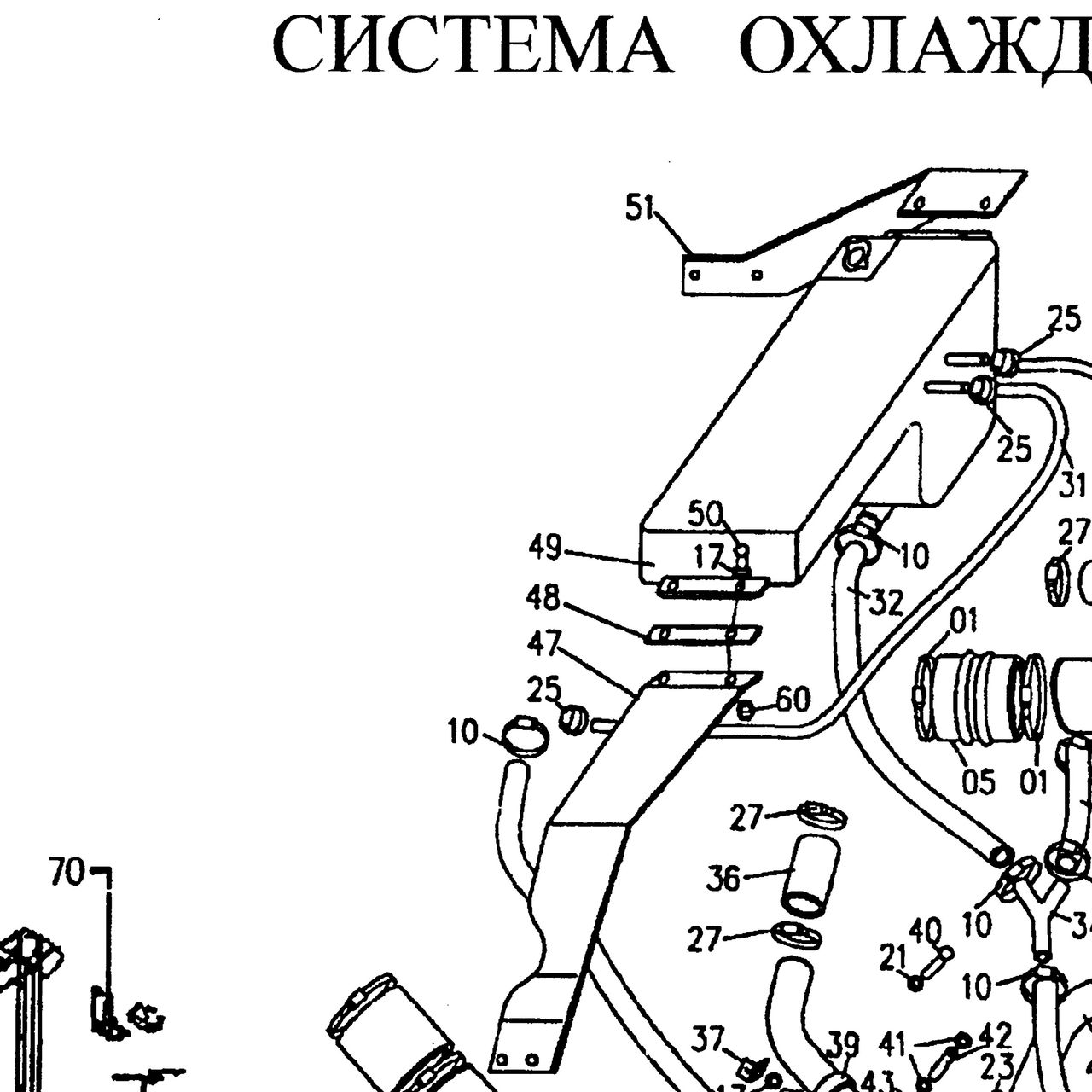 Бачок расширительный горизонтальный HOWO (Хово) — положение на схеме Радиатор