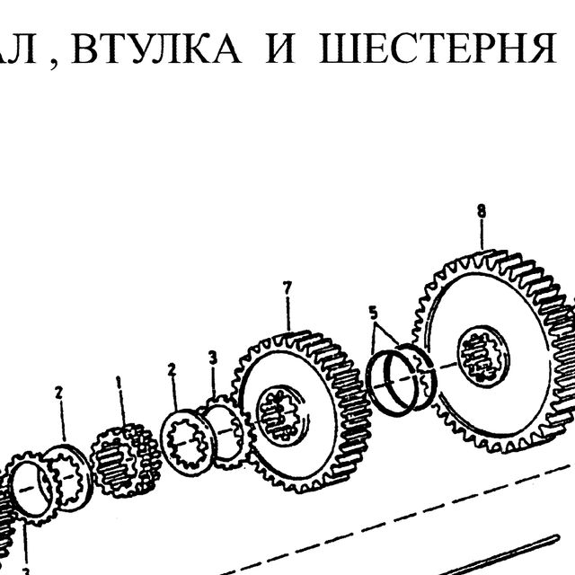 Шестерня 1 передачи вторичного вала КПП Fuller HOWO (Хово) — положение на схеме Вторвал с шестерянми