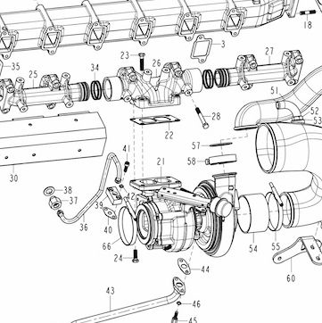 Турбина D12 HOWO A7 (Хово А7) — положение на схеме Впускной и выпускной коллекторы  D12 Euro2