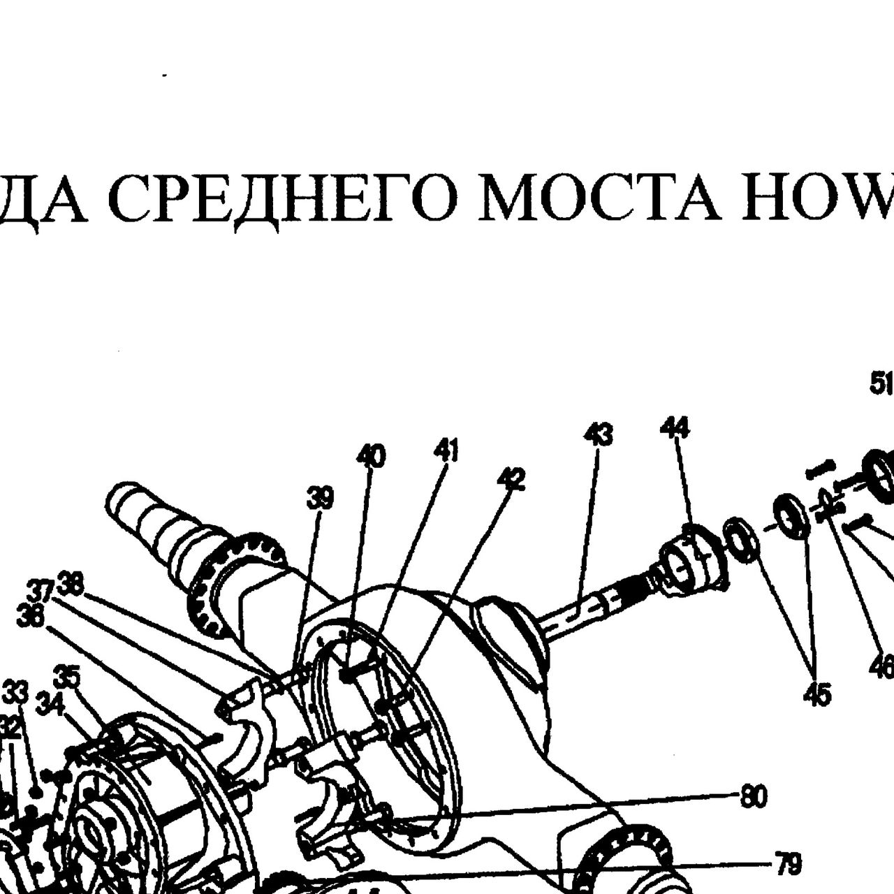 Шпилька — положение на схеме Механизм привода среднего моста (Редуктор, дифференциал)