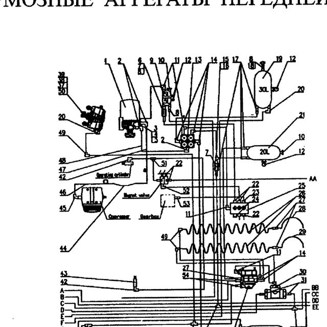 Штуцер-тройник М12 подъема кабины SHACMAN X6000 190003559482 ORIGINAL — положение на схеме Передняя тормозная система.