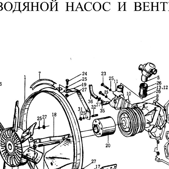 Поддерживающая планка — положение на схеме Водяной насос и вентилятор
