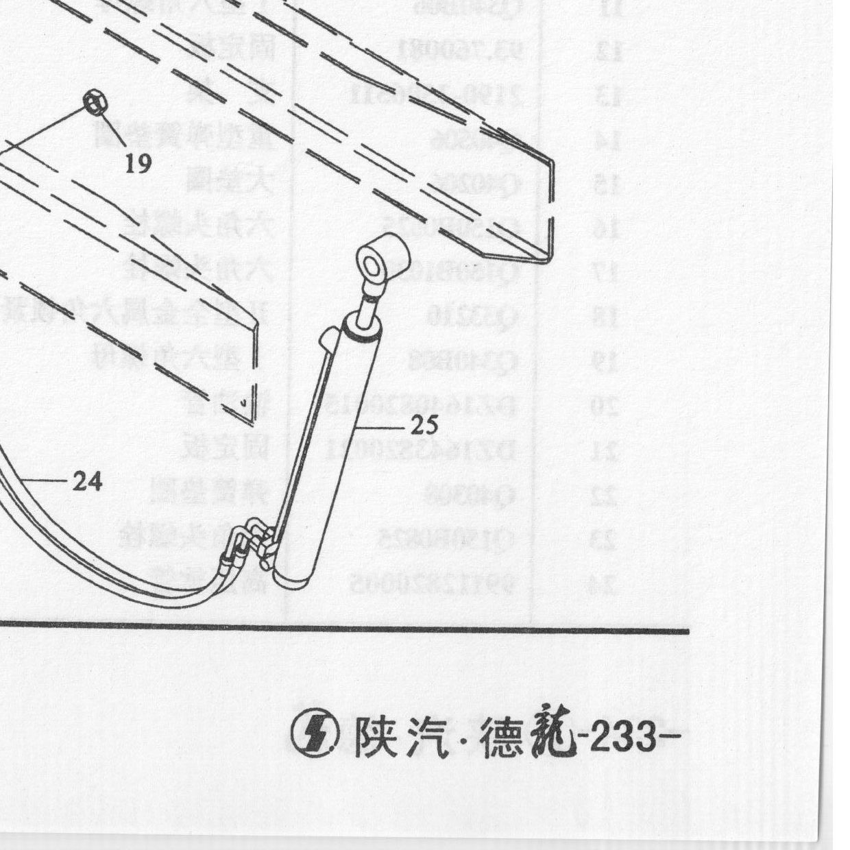 Цилиндр подъема кабины гидравлический 8x4 SHAANXI (Шанкси) SHACMAN (Шакман) F2000 — положение на схеме Система гидравлического опрокидывания кабины