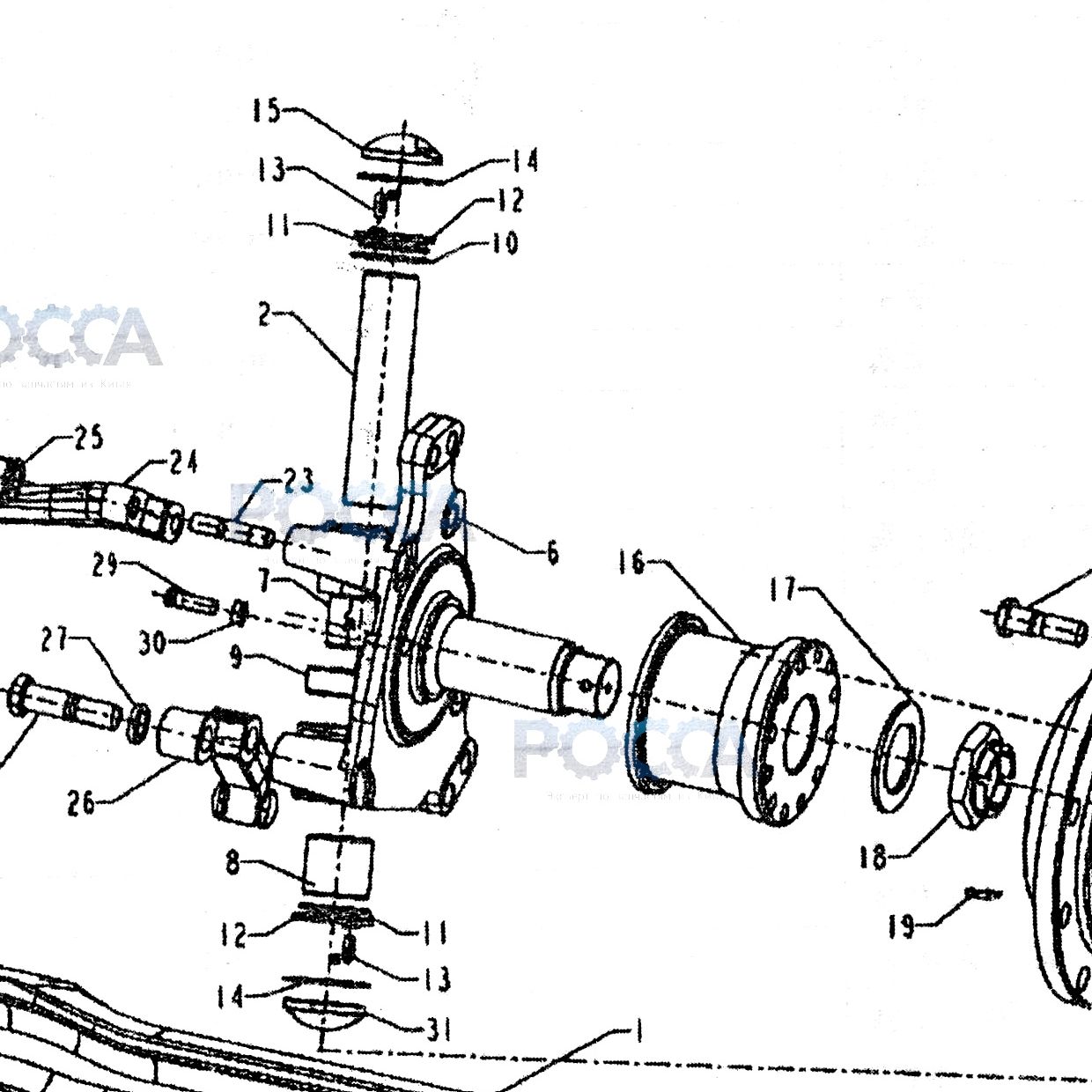 Цапфа левая HOWO A7 — положение на схеме Передний мост