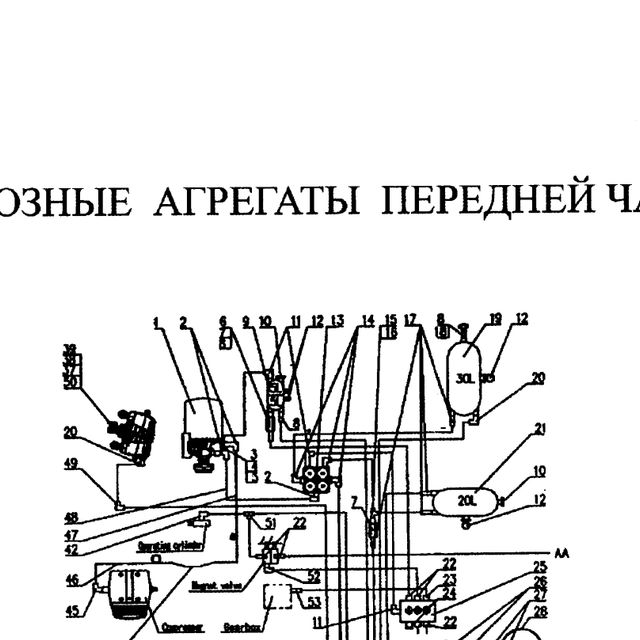 Клапан спускной ресивера HOWO — положение на схеме Передняя тормозная система.