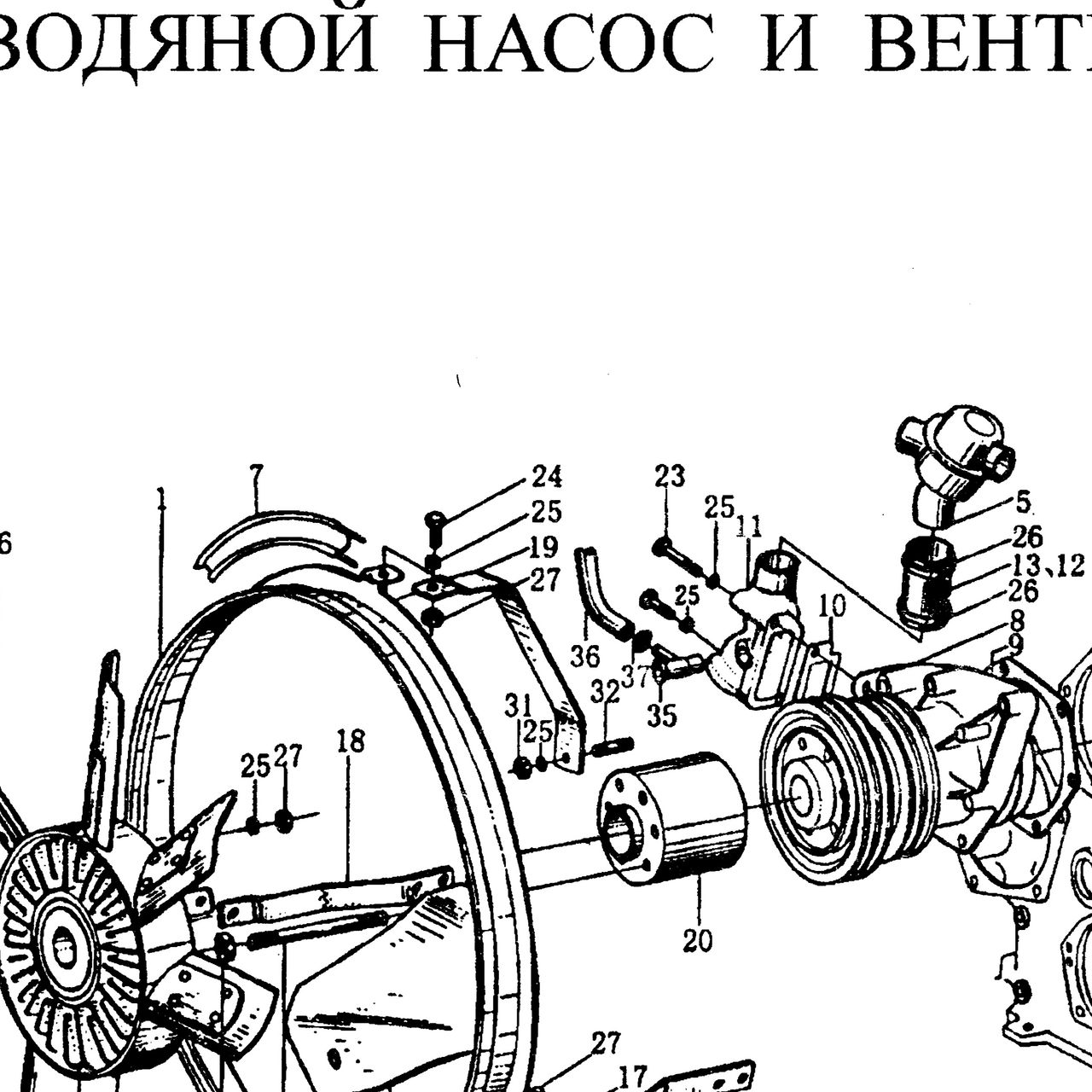 Поддерживающая планка — положение на схеме Водяной насос и вентилятор