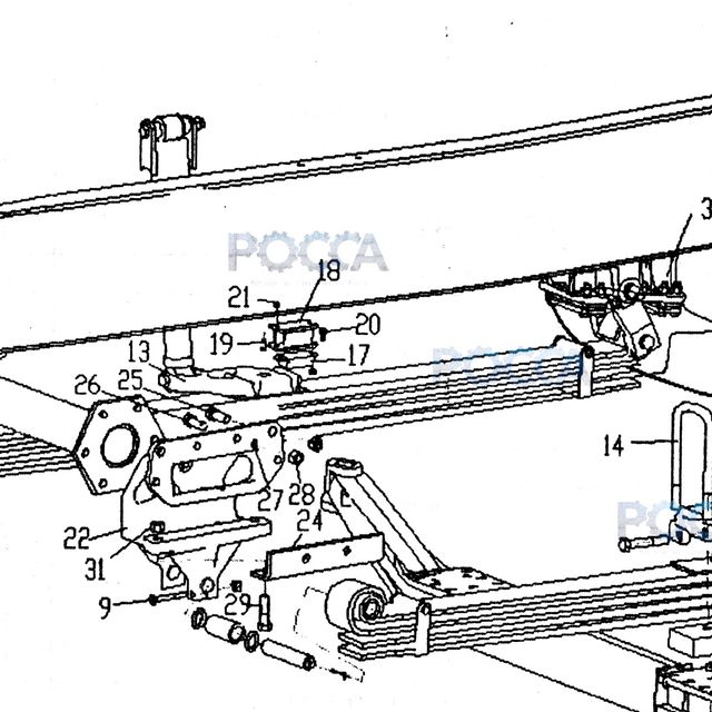Подушка резиновая прямоугольная 63x35x160 c 2 ушками — положение на схеме Подвеска передняя