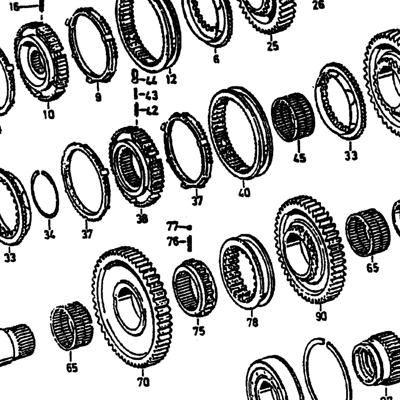Кольцо синхронизации 1-2/3-4 передач КПП ZF 5S-111GP HOWO (Хово) — положение на схеме Вторвал. Синхронизатор. Шестерни.  5s-111GP 5S150GP 4s-130P